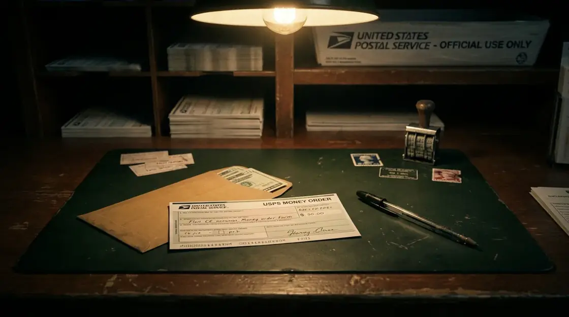 Money order on a post office counter — putting money on a federal inmate's books